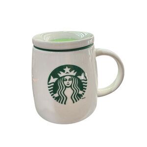 Starbucks 2011 White Ceramic Travel Mug with Green Logo